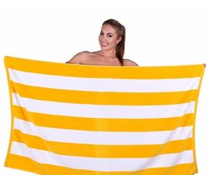 Beach Towel Yellow Cabana Stripes 100% cotton